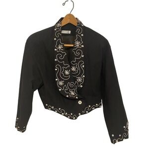 Vintage Rafia Studio Embroidered Cropped Jacket 80s Western Boho EUC